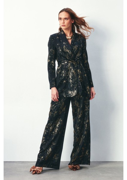 Parlak Desenli Salaş Pantolon - Siyah modelleri