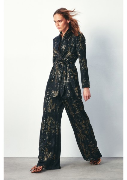 Parlak Desenli Salaş Pantolon - Siyah fırsatları