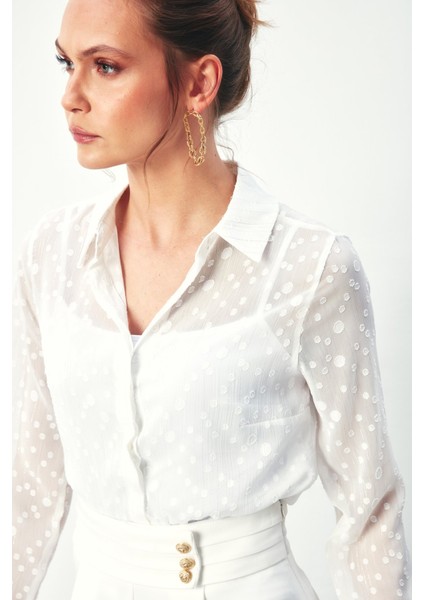 Desenli Klasik Gömlek - Ekru fiyatları