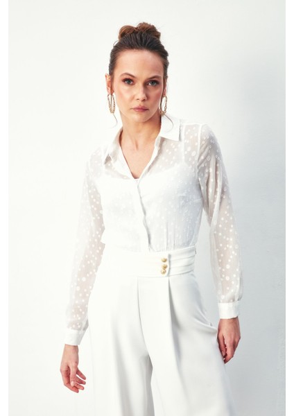 Desenli Klasik Gömlek - Ekru modelleri