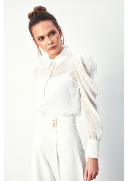 Puantiye Dokulu Gömlek - Ekru fiyatları