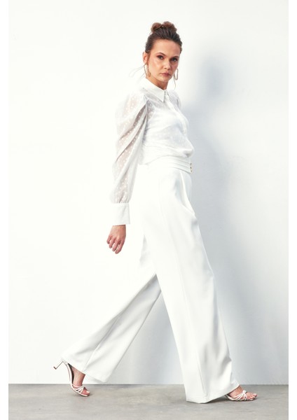 Puantiye Dokulu Gömlek - Ekru indirimleri