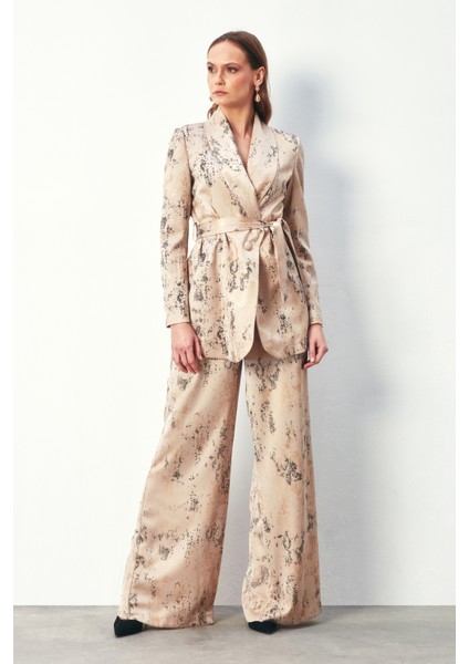 Parlak Desenli Salaş Pantolon - Bej fiyatları