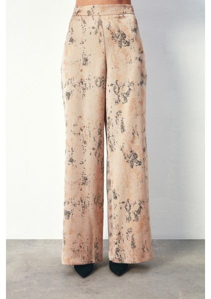 Parlak Desenli Salaş Pantolon - Bej fırsatları