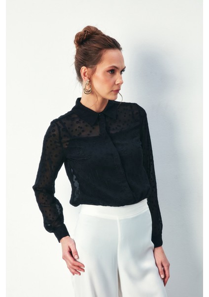 Desenli Klasik Gömlek - Siyah