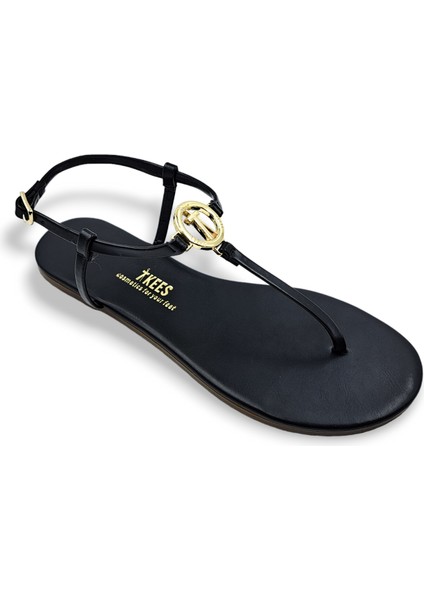 T8023 Tokalı Siyah Kadın Parmak Arası Sandalet