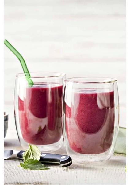 2li Çift Cidarlı Bardak 300 ml Ev Ofis Çay Fincanı Kahve Sunum Bardağı Dayanıklı Kupa Cam Bardak