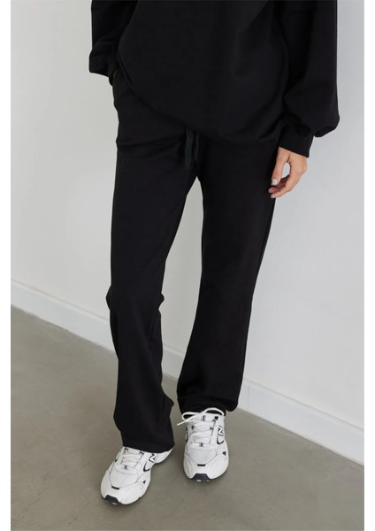 Kadın Siyah Iki Iplik Openet Düz Paça Eşofman modelleri