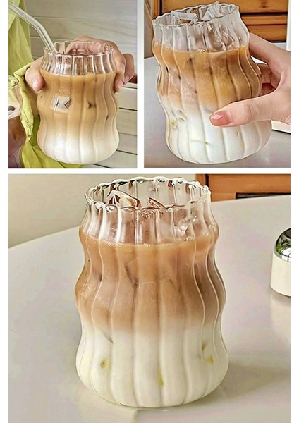 2li Sukabağı Şekli Latte Bardak Seti Iskandinav Tarz Cam Bardak Kahve Kokteyl Sunum Bardağı 400ML