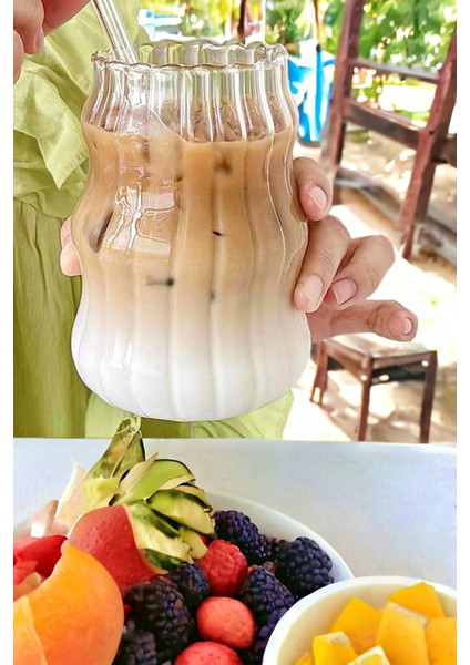 2li Sukabağı Şekli Latte Bardak Seti Iskandinav Tarz Cam Bardak Kahve Kokteyl Sunum Bardağı 400ML