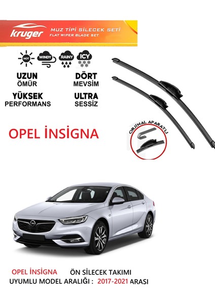 Opel Insignia 2017-2021 Arası Muz Silecek Takımı Araca Özel Orijinal Aparat