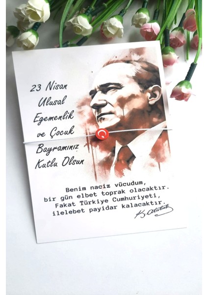 10 Adet Atatürk Kırmızı Silüet Kartlı Türk Bayraklı Bileklik