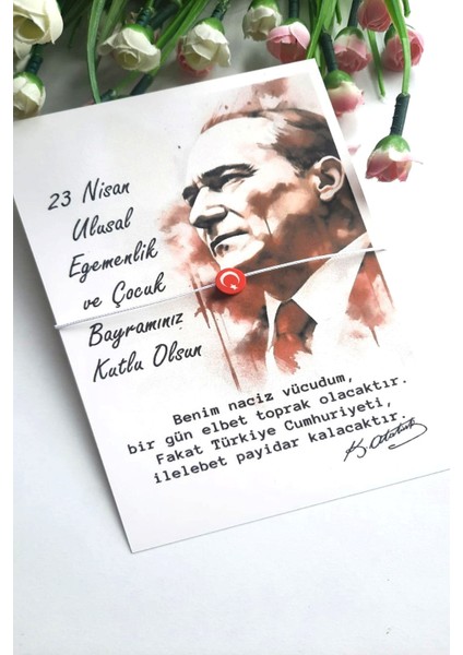 10 Adet Atatürk Kırmızı Silüet Kartlı Türk Bayraklı Bileklik