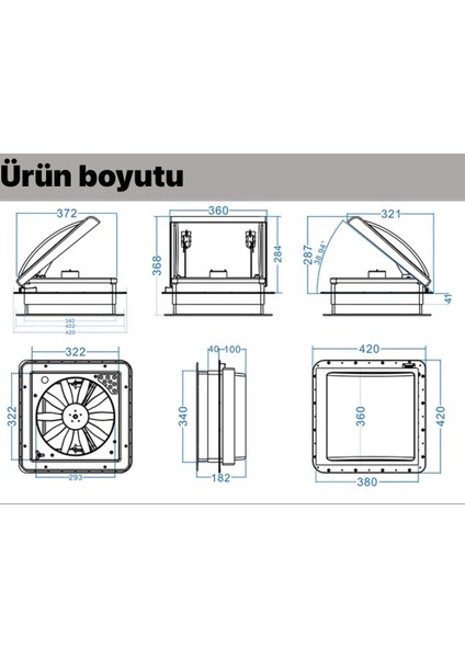 Revex Karavan Tavan Heki 12V 42*42 cm LED Işıklı Çift Yön Fanlı Sineklikli Karavan Tavan Heki