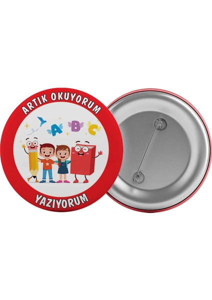 Artık Okuyorum Yazıyorum Çanta Rozeti 20 Adet En Büyük Boy 5.8cm Iğneli Broş