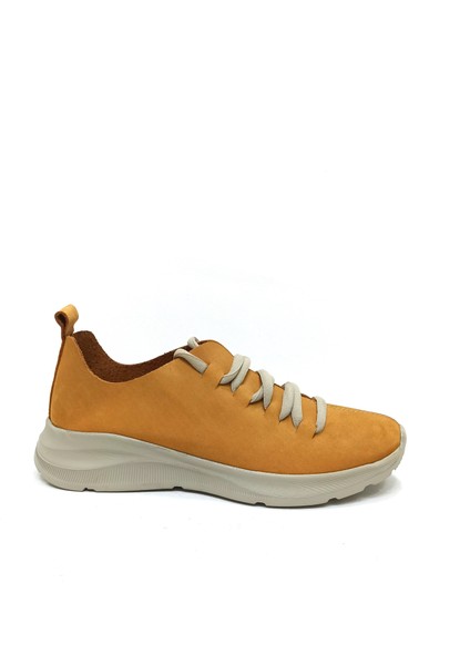 Hardal Sarı Deri Kadın Sneaker Ayakkabı