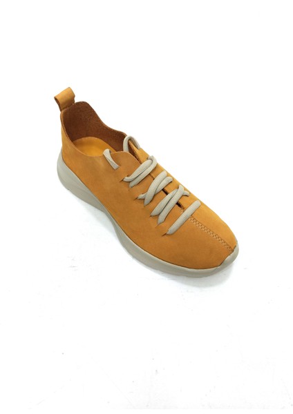 Hardal Sarı Deri Kadın Sneaker Ayakkabı