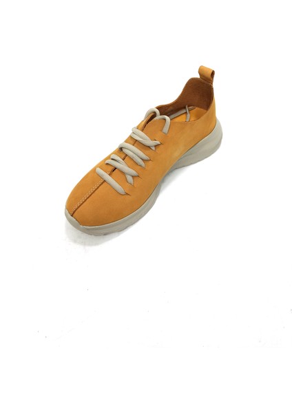 Hardal Sarı Deri Kadın Sneaker Ayakkabı