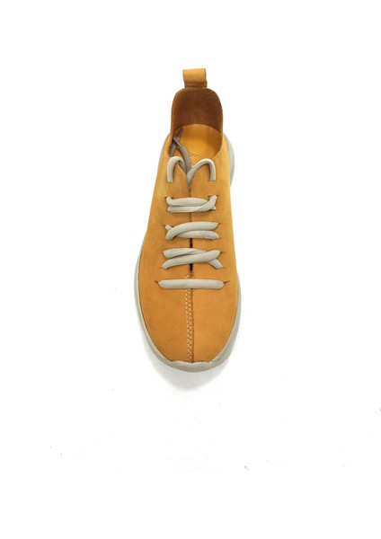 Hardal Sarı Deri Kadın Sneaker Ayakkabı