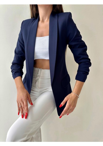 Kolu Büzgülü Blazer Ceket Lacivert