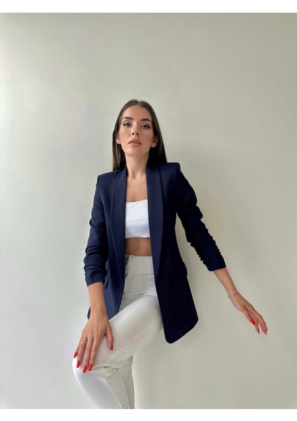 Kolu Büzgülü Blazer Ceket Lacivert fiyatları