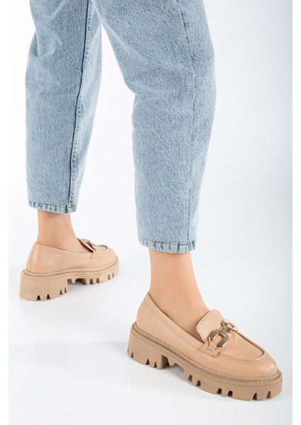 Nude Renk, Cilt, Altın Toka Detaylı, Topuk Boyu 5cm, Poli Ratan Taban, Oxford Kadın Ayakkabı fiyatları