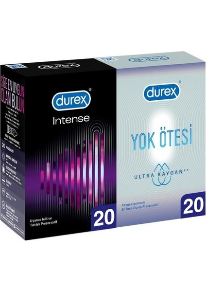 Intense 20’li + Durex Yok Ötesi Ultra Kaygan 20’li Prezervatif Avantaj Paketi