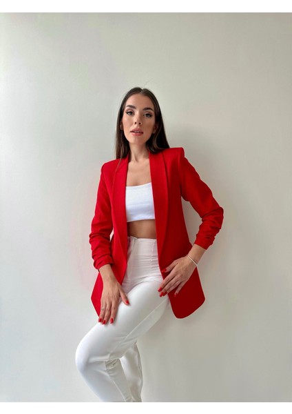 Kolu Büzgülü Blazer Ceket Kırmızı