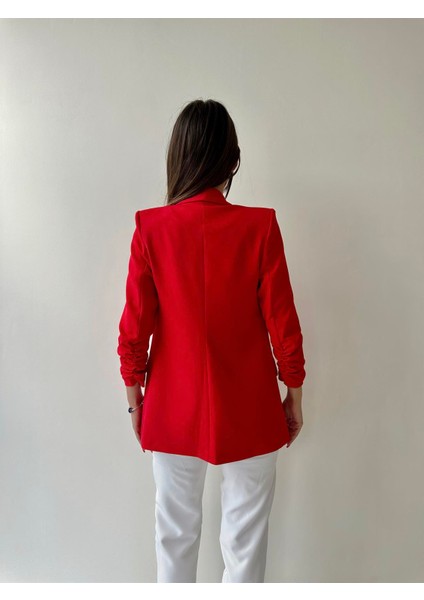 Kolu Büzgülü Blazer Ceket Kırmızı