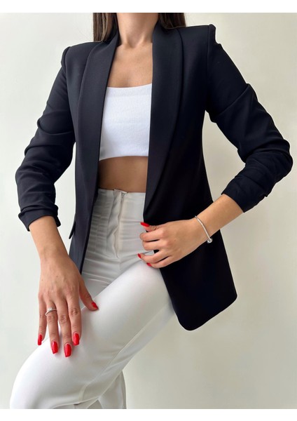 Kolu Büzgülü Blazer Ceket Siyah