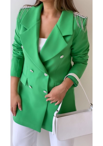 Taşlı Tasarım Blazer Ceket Yeşil