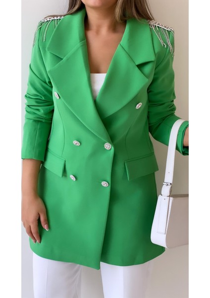 Taşlı Tasarım Blazer Ceket Yeşil