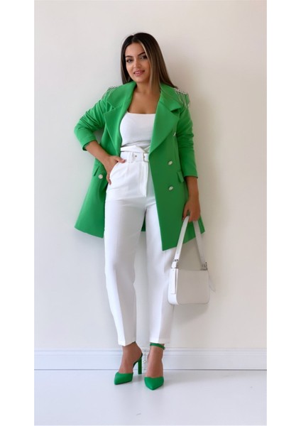 Taşlı Tasarım Blazer Ceket Yeşil