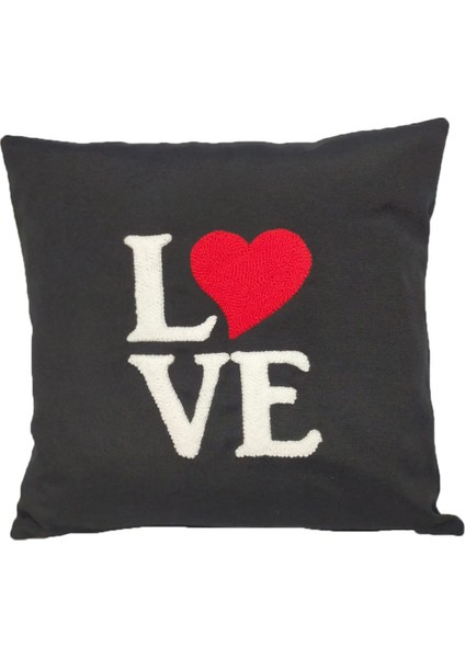 Love Punch Işlemeli Kırlent Kılıfı Tekli