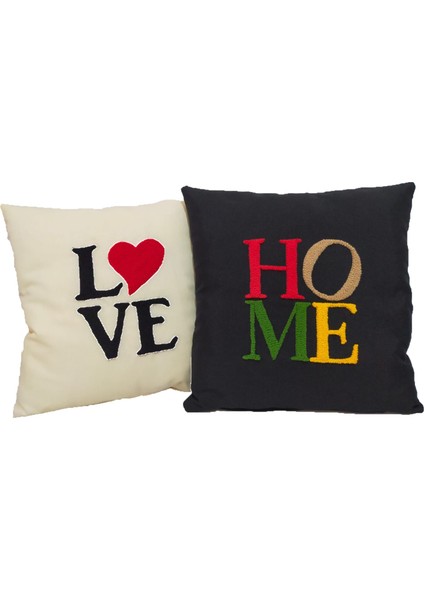 Love Punch Işlemeli Kırlent Kılıfı Tekli