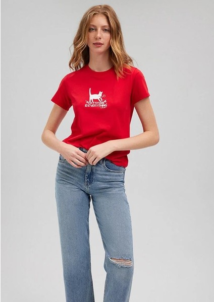 Kedi Baskılı Grafik Kadın Tşört fiyatları