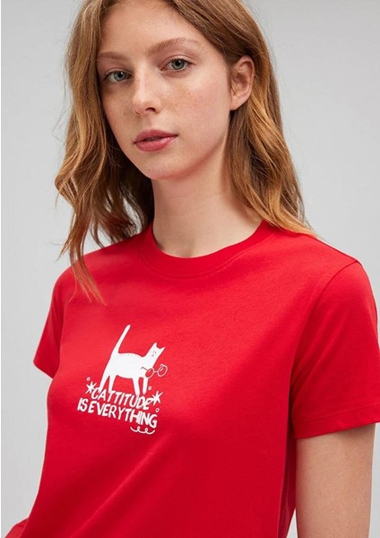 Kedi Baskılı Grafik Kadın Tşört indirimleri