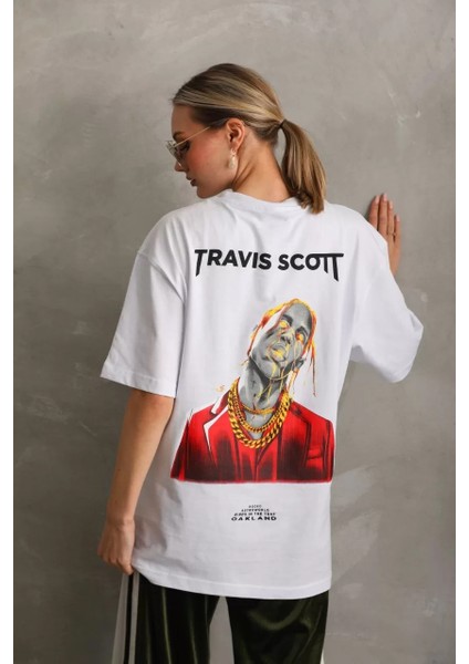 Baskılı Oversize T-Shirt Beyaz