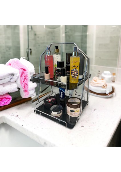 2 Katlı Üçgen Siyah Metal Banyo, Mutfak, Makyaj Organizatörü - Model 3 fiyatları
