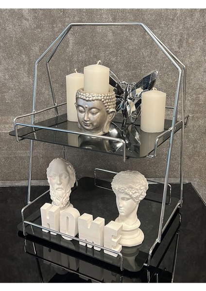 2 Katlı Üçgen Siyah Metal Banyo, Mutfak, Makyaj Organizatörü - Model 3 modelleri