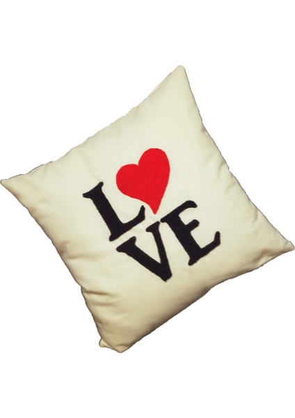 Love Punch Işlemeli Kırlent Kılıfı Tekli