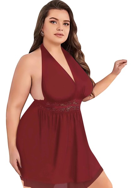 Mini Bordo Kadın Büyük Beden Erotik Gecelik Lily Bianca 5045