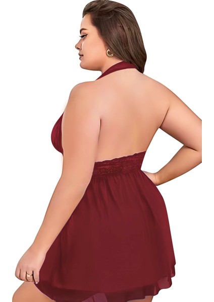 Mini Bordo Kadın Büyük Beden Erotik Gecelik Lily Bianca 5045 modelleri