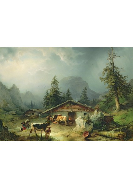 Friedrich Gauermann, Alp Kulübesi Tablosu Sanat Posteri