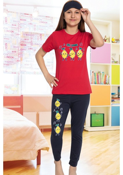 Kız Çocuk Pijama Takımı Kısa Kollu Takım Baskılı 4472