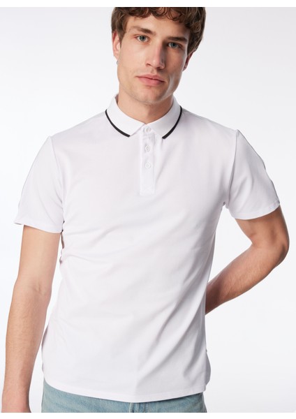 Düz Beyaz Erkek Polo T-Shirt M2YP25KARS0G011_SS Paul Pıque Tape