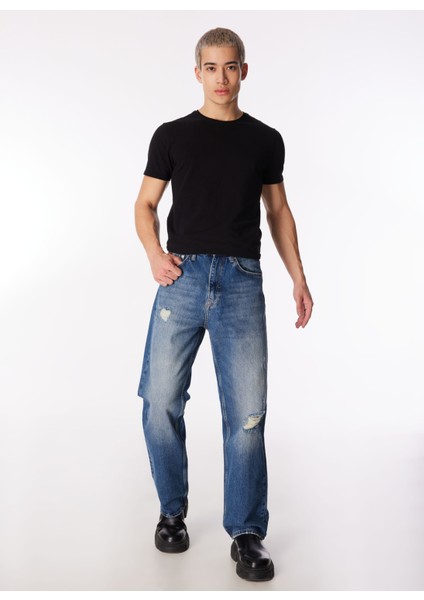 Normal Bel Straight Erkek Denim Pantolon 242 Lcm 121085 Baggy Mıd Blue fiyatları