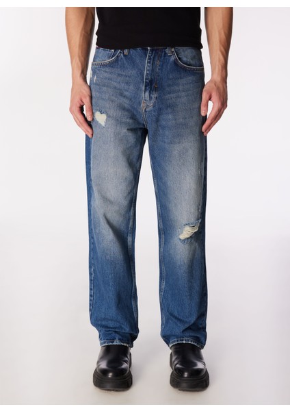 Normal Bel Straight Erkek Denim Pantolon 242 Lcm 121085 Baggy Mıd Blue modelleri