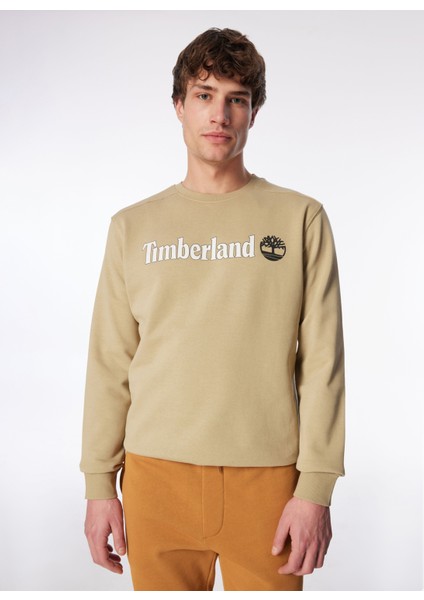 Bej Erkek Bisiklet Yaka Baskılı Sweatshirt TB0A5UJYDH41_CREW Neck