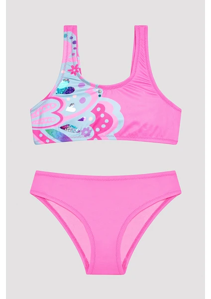 Kız Çocuk Butterfly Halter Parlak Pembe Bikini Takımı